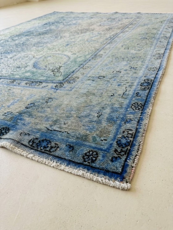 Large Persian Kerman Rug (384x296) | Hand-knotted Vintage Washed Aqua – Rugs & carpets, Wool (photo 4 of 7)