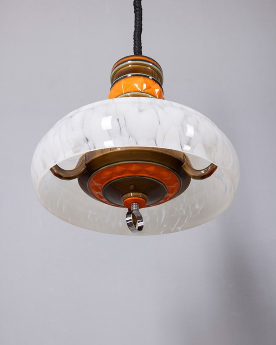 Lampadario vintage anni '60 in ceramica e vetro, design italiano. – Glass (photo 7 of 11)