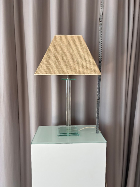 Vintage Hollywood Regency Acrylic Table Lamp With Original Woven Shade – Plastic (photo 11 of 14)