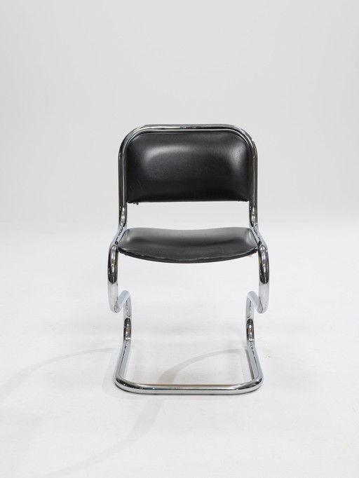 6x Chaises de salle à manger luge en chrome, Italie, années 1980