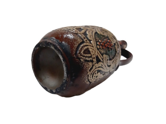 Image 1 of Pichet (ou bouteille ?) en céramique ornée vintage