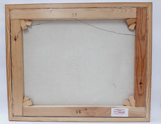 Image 1 of Peinture à l'huile sur toile vintage, paysage abstrait, signée