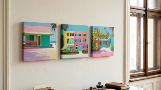Miami Beach Serie – Mid Century Pop Art | 3-teilig | Fine Art Leinwand | 3 × 40 × 40 cm | Museum-Keilrahmen 5 (photo 2 of 5)