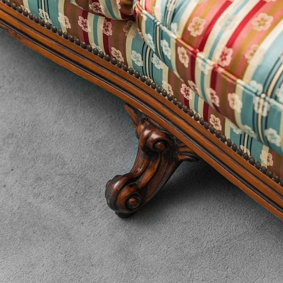 Image 1 of DIVANO 3 POSTI VINTAGE TESSUTO A RIGHE VEELKLEUR E LEGNO ANNI '50 VINTAGE MODERNARIATO