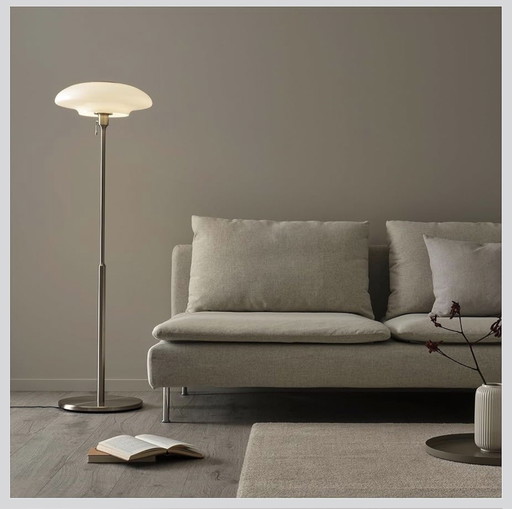 IKEA TÄLLBYN Design-Stehleuchte | Opalglasschirm | Gebürstetes Chrom | Kabeldimmer (Upgrade) | 2000–2010