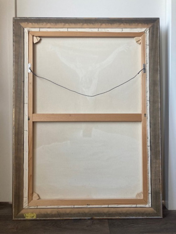 Image 1 of Framed oil paint reproduction of of the iconic painting 'Christ of Saint John of the Cross' by surrealist artist Salvador Dalí.