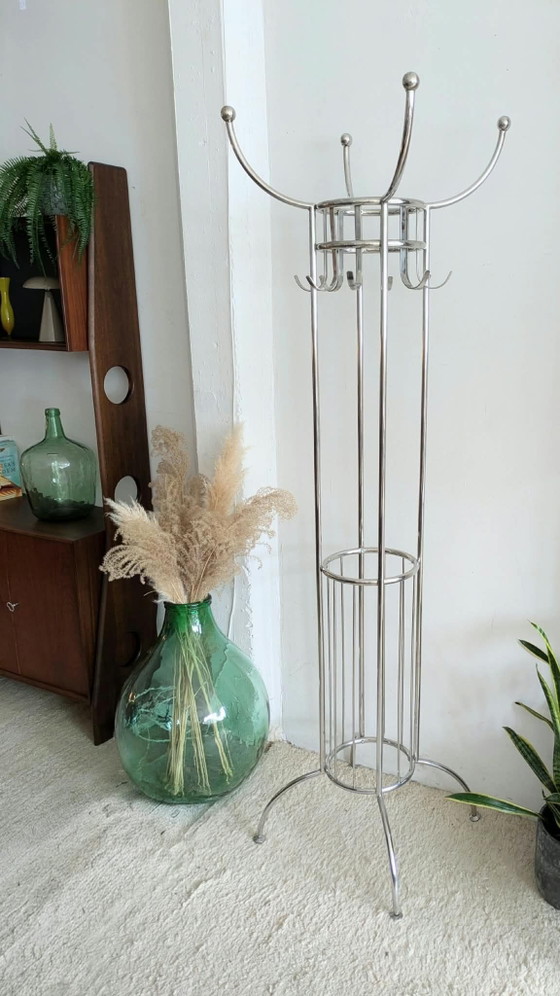 Vintage design, standing coat rack – Chrome, Aluminium (photo 2 of 5)
