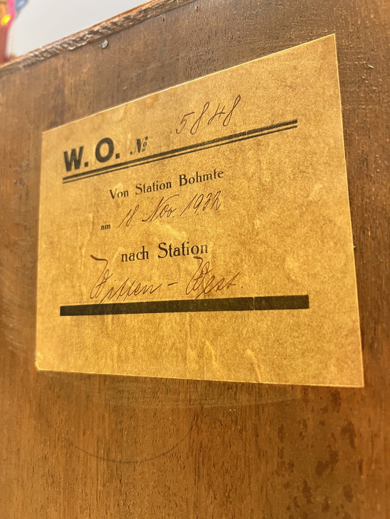 Image 1 of Art Déco buffet with proof of manufacture from 1922, solid wood veneer and pull-out marble worktop