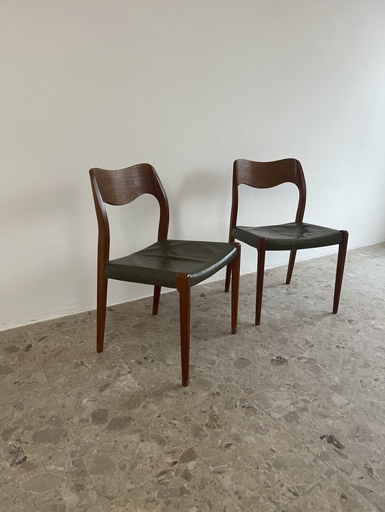 Image 1 of Sedie da pranzo danesi Mid-Century - Coppia Niels Otto Møller, modello 71, per J.L. Møllers Møbelfabrik