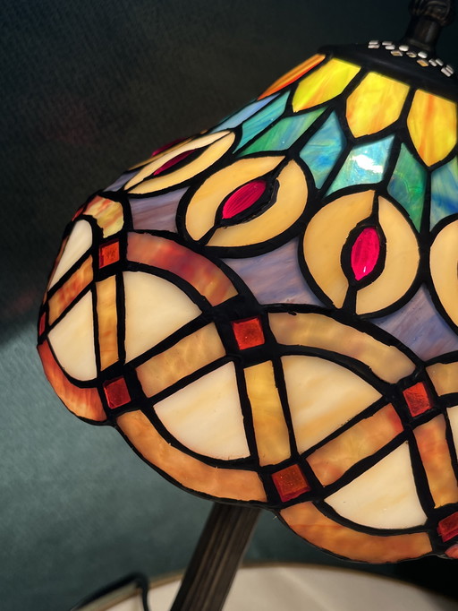 2 Pieces Stained Glass Tiffany 1920s Style Table Lamps