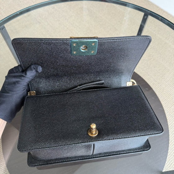 Image 1 of Chanel Boy Medium - Caviar 25CM Quilted Grained Calfskin Black Gold Hardware Series 19