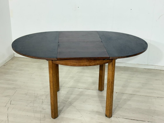 Image 1 of Art Deco dining table / Round kitchen table / Extendable wooden table – circa 1940
