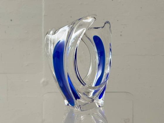 Image 1 of Vase en cristal de Murano à décor bleu, Italie, années 1970