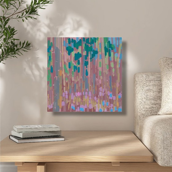 Image 1 of Painting "End of Winter", hand-painted unique piece, nature, landscape painting, acrylic painting 40x40cm