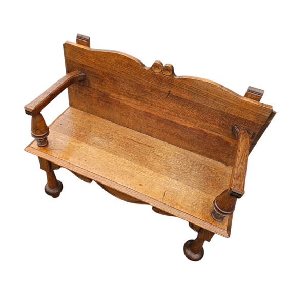 Banc de couloir ancien en chêne néerlandais / années 1920 (photo 12 of 12)