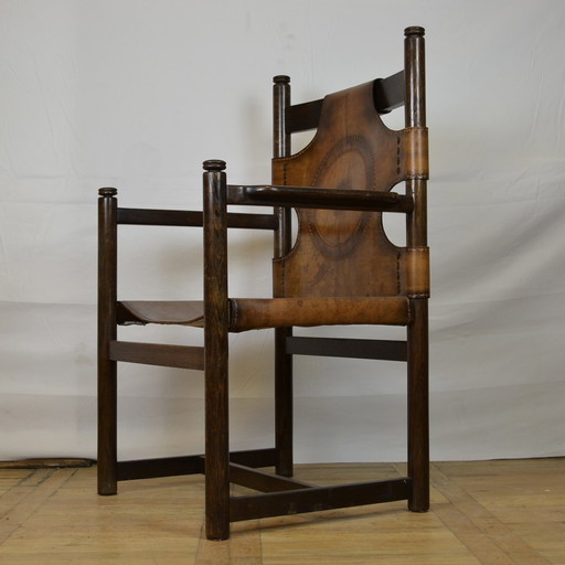 2x Vintage Leather Dining Chairs 1970s