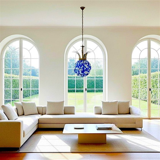 Image 1 of Gran lámpara de araña de cristal azul estilo Regencia portuguesa de Marinha Grande, década de 1970