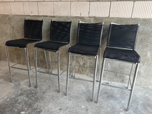 4 taburetes de bar Bontempi Casa NET – tejido de red negro/cromo