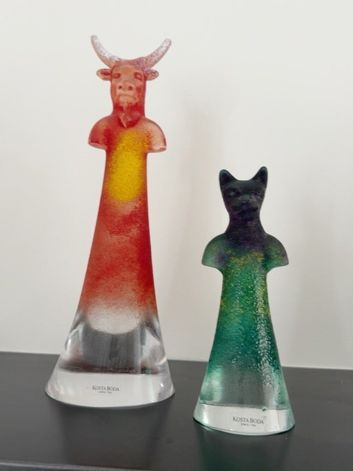 Kosta Boda Kjell Engman – Well Bull 90134 & Well Cat 90130