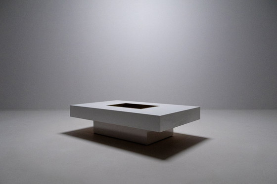 Image 1 of Couchtisch mit integrierter Messingbar von Willy Rizzo, Italien, 1970er Jahre