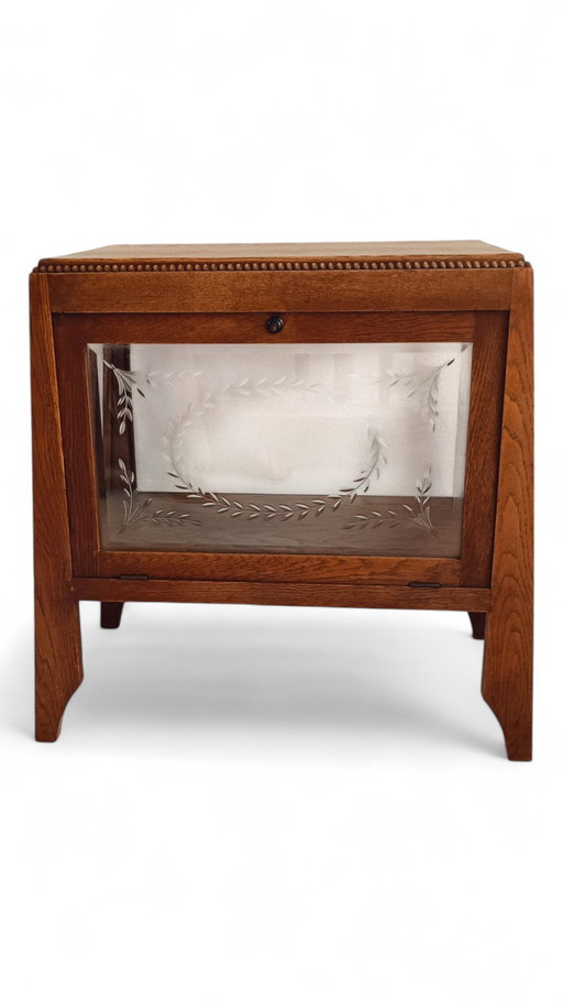 Art Deco Amsterdam School tea cabinet with cut glass