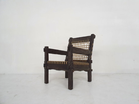 Sillón único de roble macizo y cuerda, Países Bajos, década de 1960. – Sillones, Cotton, Wood (photo 2 of 11)