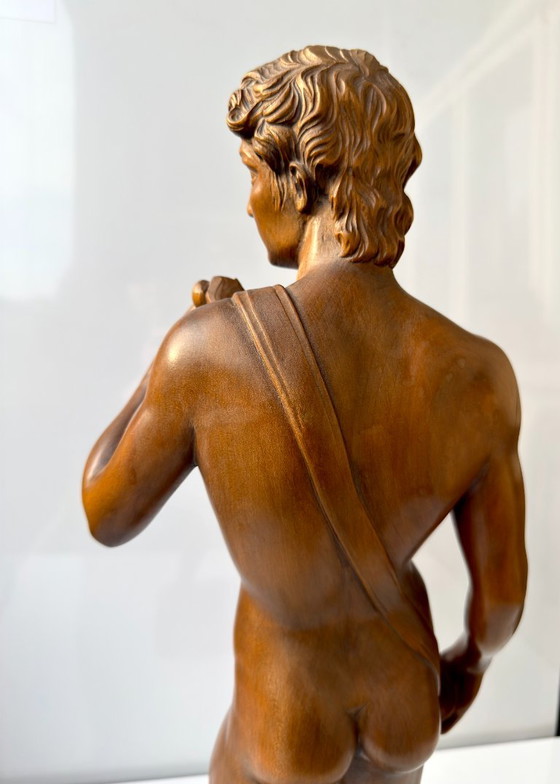 Michelangelo David Sculture in Legno Intagliate a Mano 65 cm Statua Vintage Foglia di Fico (photo 20 of 23)