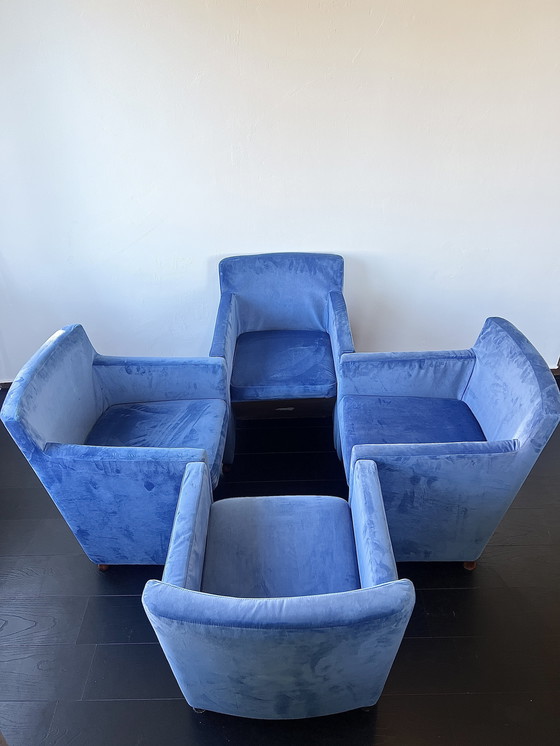 Image 1 of 4 x blauer Samt torquoise Samt Luxus Esszimmerstuhl mit bequemen Armlehnen