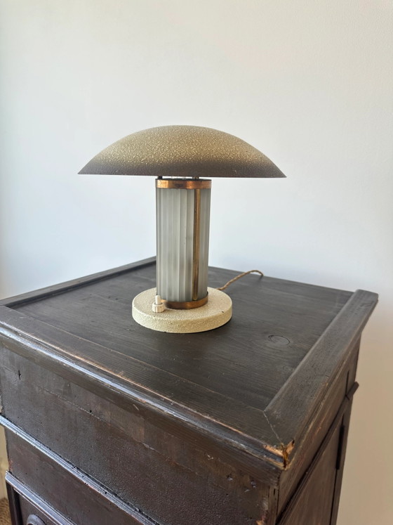 Art Deco Brass & Glass table lamp. France c.1920-30 (photo 6 of 13)