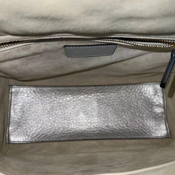 Image 1 of *FLAP OPEN* DIOR LADY MEDIUM - GRAINED CALFSKIN METALLIC SILVER GOLDEN HARDWARE