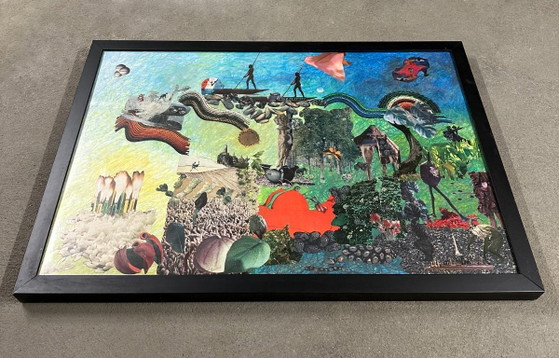 Image 1 of Very large surrealist collage painting by Alain Gaudet, 1979