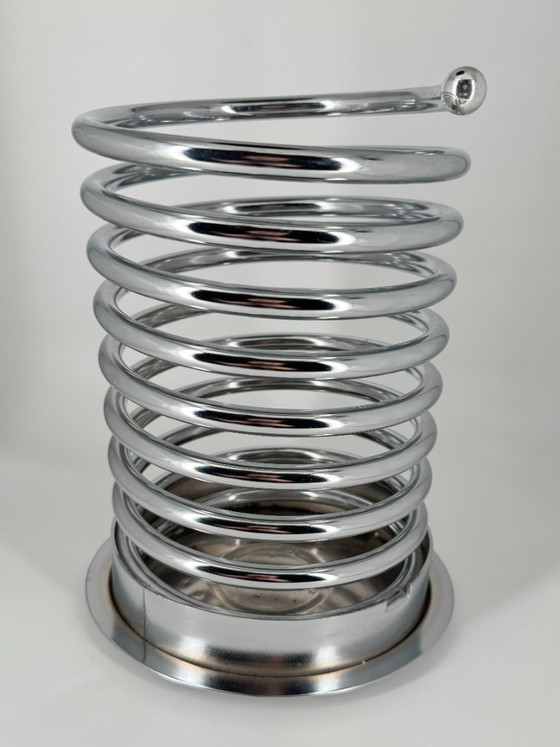 Porte-parapluies spirale vintage en chrome, Postmoderne / Space Age, Objets déco, Métal, Argenté (photo 5 sur 12)