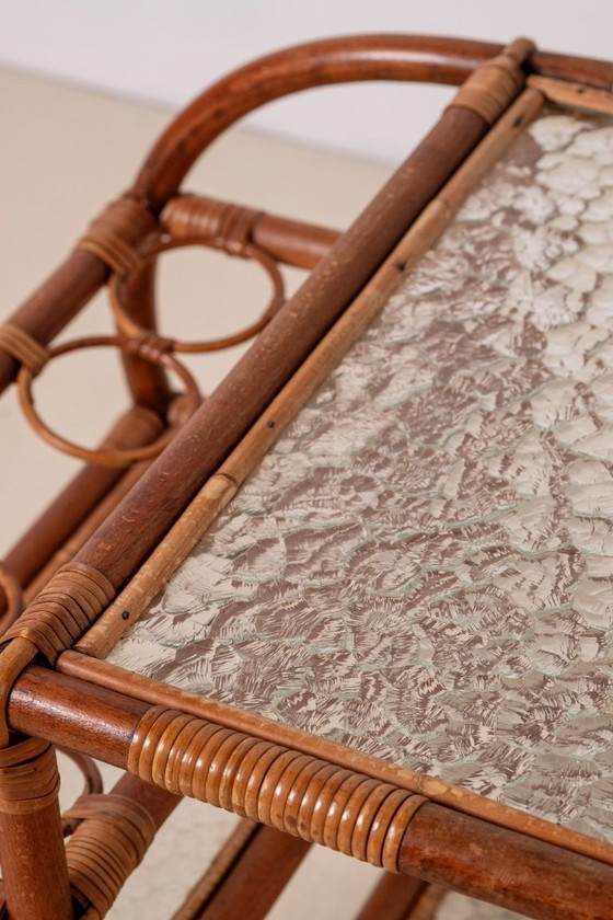 Image 1 of Barwagen van bamboe en rotan, Denemarken uit de jaren 1950