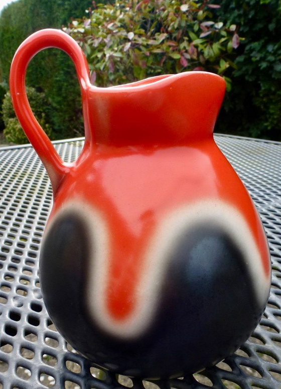Image 1 of Vintage Jug / Vase by BIHL, Orange - Brown - White Airbrushed.