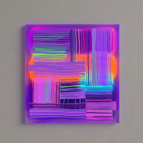 Ausstellungsstück – Lila Geometrie Bauhaus Farbfeldmalerei | 180 × 60 cm | je 60x60 cm 5 mm Acrylglas | (photo 5 of 5)