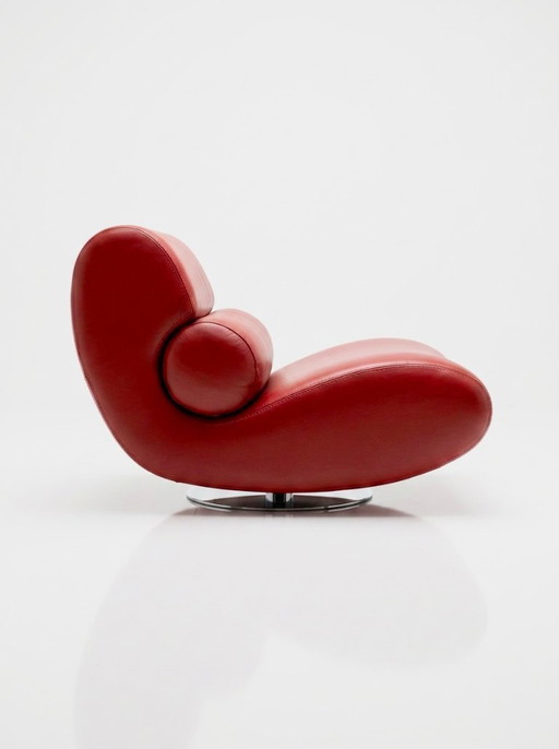 Paire de Chauffeuses Lounge Pivotantes en Cuir Rouge – Roche Bobois (Années 70/80)
