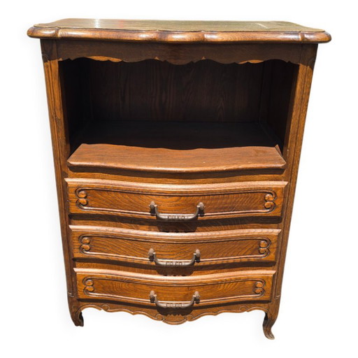 Small Louis XV style bedside table in oak – niche and 3 drawers – nachtkastjes, Wood
