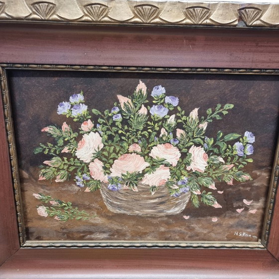 Image 1 of Vintage olieverf schilderij bloemen H. Storm