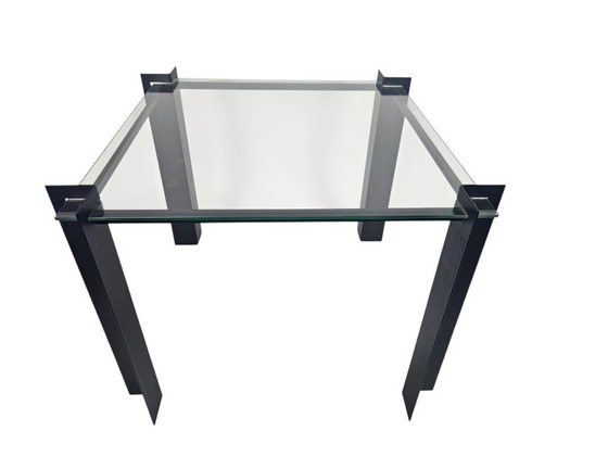 Image 1 of Post Modern - bijzettafel - vierkant - glas - metaal - 80's