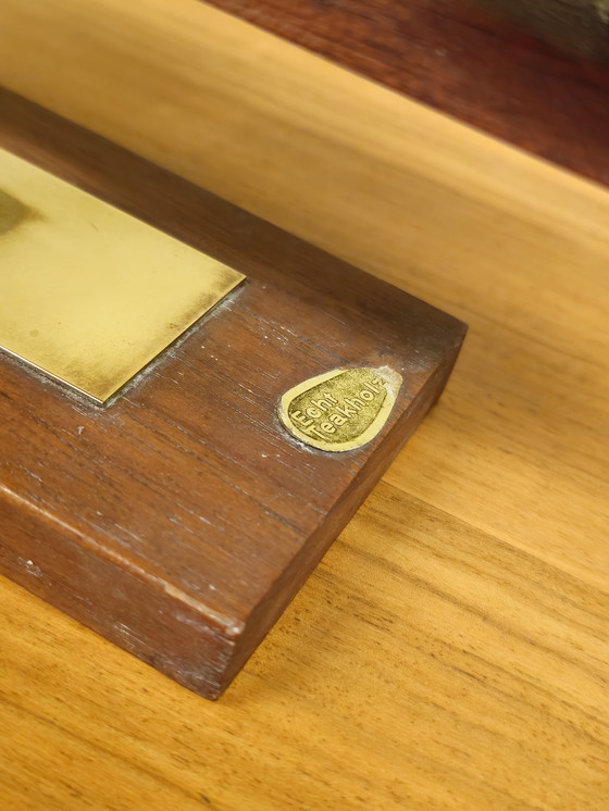 Image 1 of Vintage Teakhouten Kandelaar Kaarsenhouder Messing 