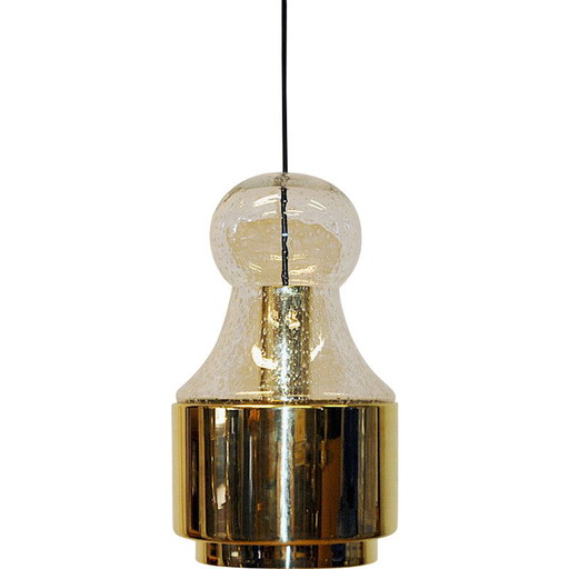 Lampe suspendue vintage en laiton et verre par Jonas Hidle pour Høvik Verk, Norvège 1970
