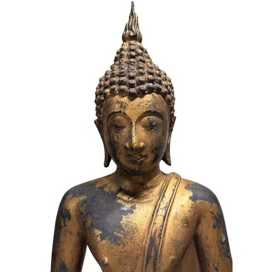 Antigua estatua de Buda tailandés de bronce con restos de dorado – lote 412 – Esculturas, Bronze (photo 9 of 10)