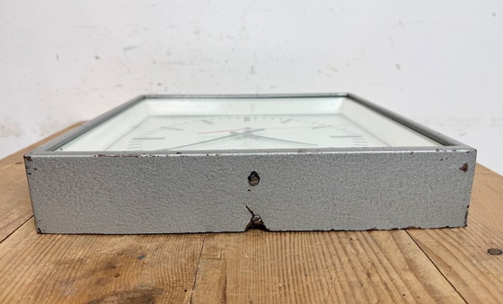 Image 1 of Grey Industrial Square Wall Clock from Pragotron, 1970s