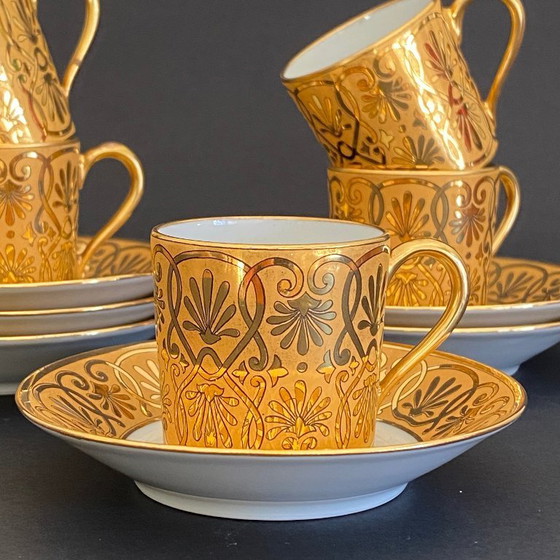 Image 1 of Juego de 6 tazas de café espresso de porcelana Bernardaud Limoges con dorado