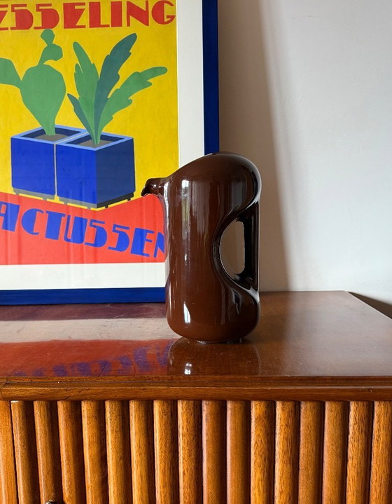 Image 1 of Mid Century moderne vaas / kan van bruin keramiek, Il Picchio Italië 1970