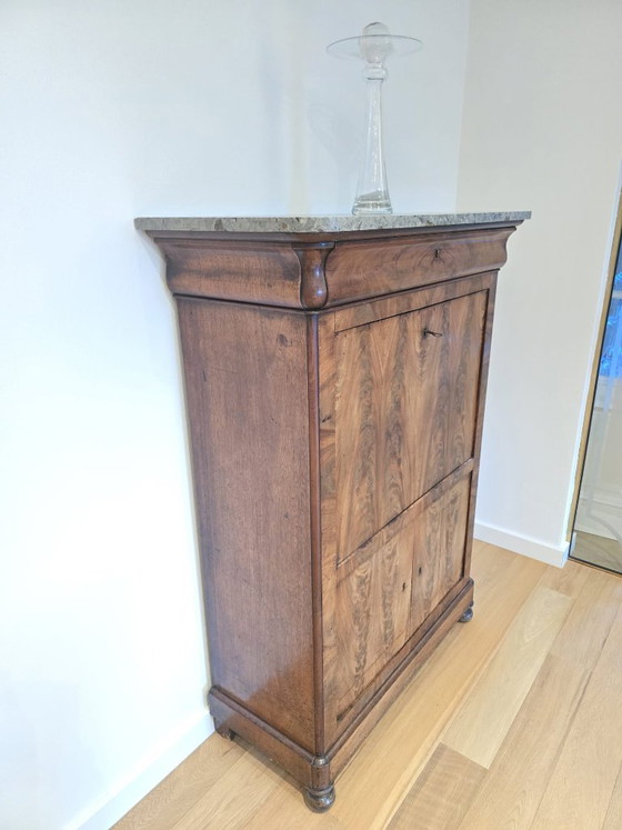 Antieke Secretaire Met Marmeren Blad En Bijbehorende Stoel – Bureau, Wood (photo 5 of 7)