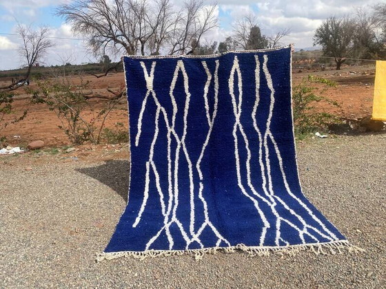 Marokkaans blauw gedecoreerd vloerkleed 200cmx300cm – Vloerkleden en tapijten, Wool, Bohemian (photo 9 of 10)