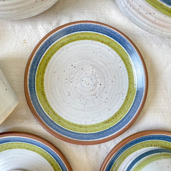 Servizio da caffè vintage in gres maculato grigio anni '50 con strisce verdi e blu - Tazze da caffè vintage (photo 14 of 14)
