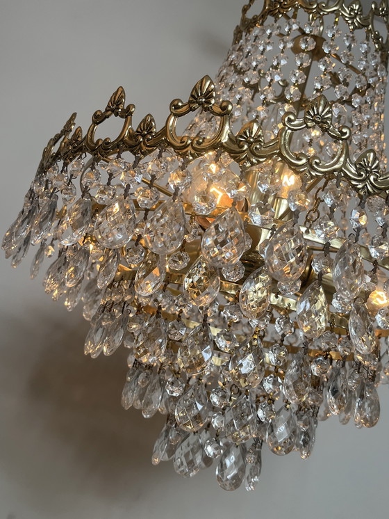 Image 1 of Xl chandelier crystal pendants bronze frame vintage
