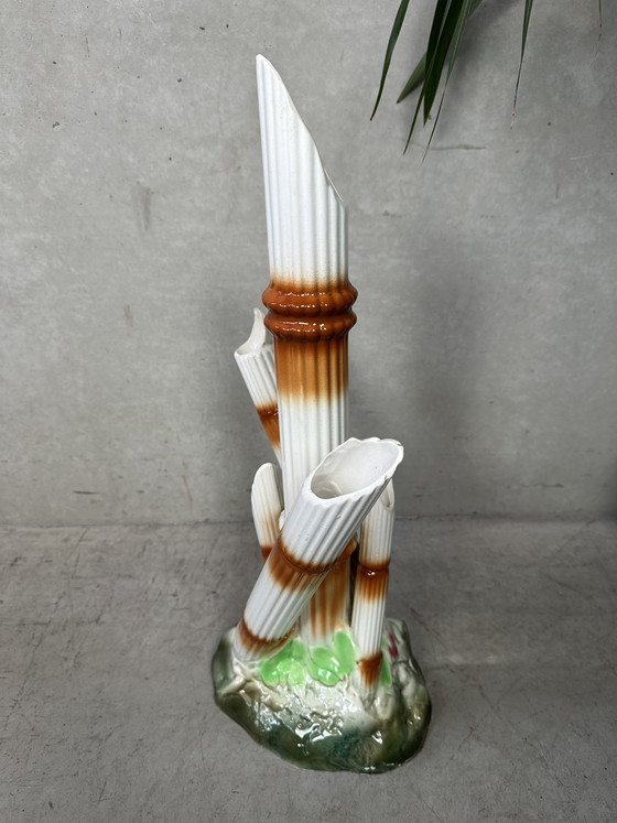 Image 1 of Vintage 'faux bamboo' vase - Maufacture Imperiale et Royale de Nimy